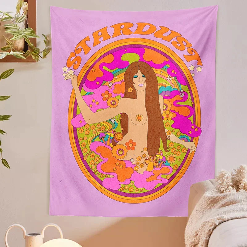 Afralia™ Rainbow Woman Tapestry: 80s Psychedelic Wall Print for Colorful Dorm Decor