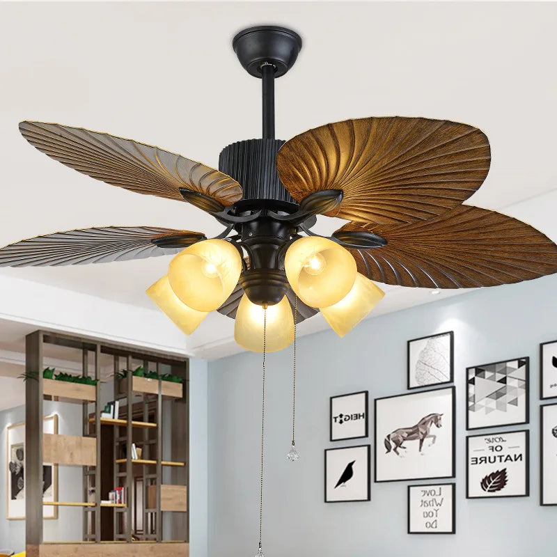 Afralia™ Solid Wood Chandelier Fan Light LED Ceiling Fan for Hotel Decor