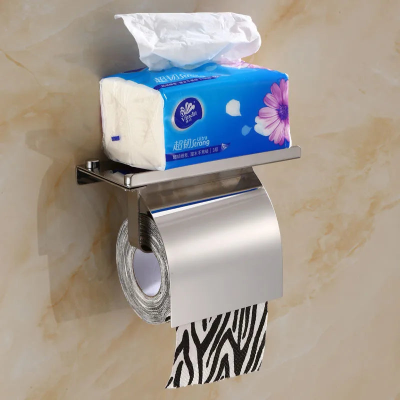 Afralia™ Rose Gold Toilet Paper Holder with Phone Shelf