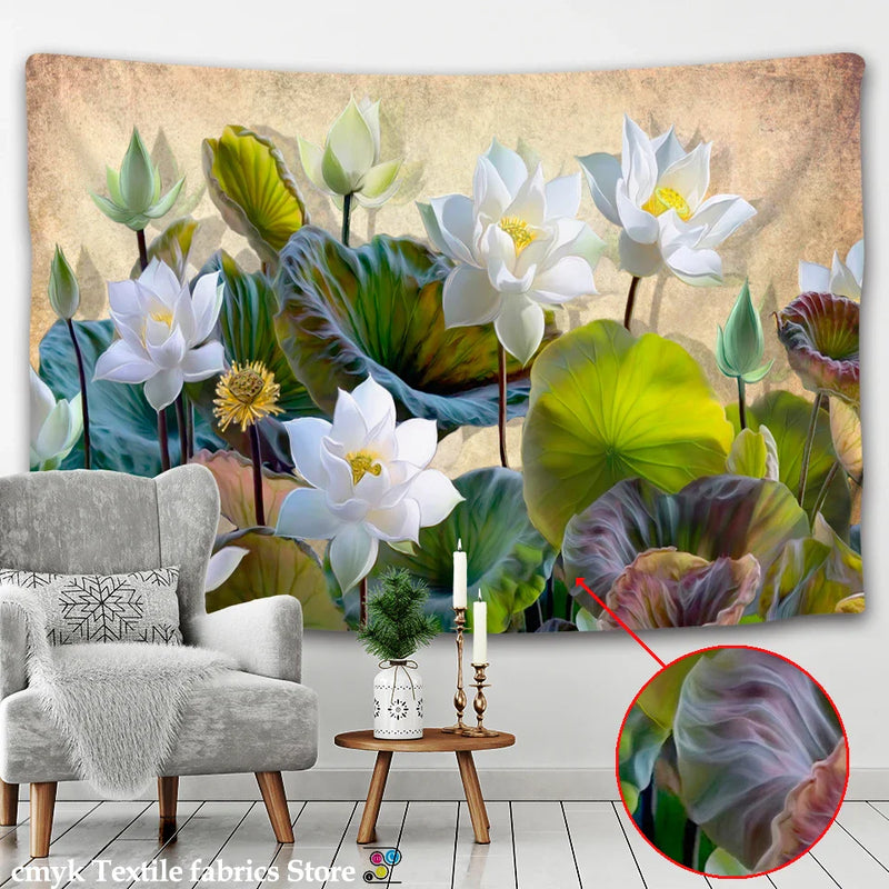 Afralia™ Lotus Leaf Tapestry: Indian Scenery Wall Hanging for Bedroom Decor