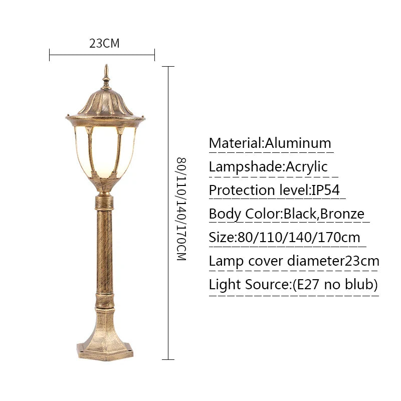 Afralia™ Vintage Aluminum Lawn Lamp for Outdoor Waterproof Garden Lighting