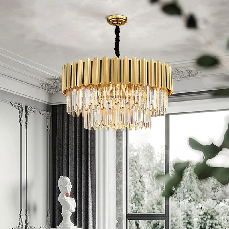 Afralia™ Modern Crystal Chandelier LED Light for Living Room Hotel Restaurant Bedroom
