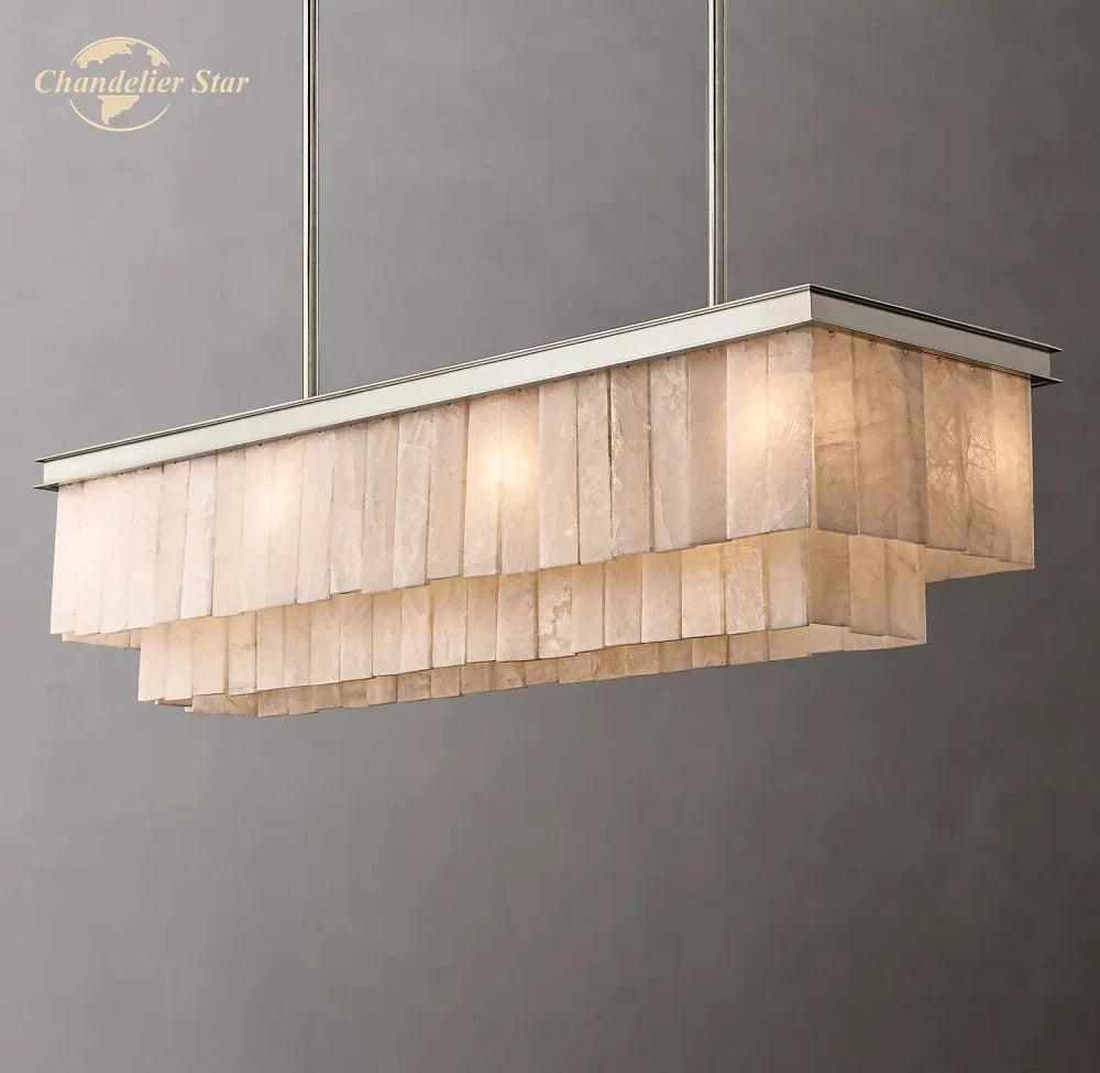 Afralia™ LED Marble Glace Calcite Chandelier for Kitchen Island, Dining & Living Room