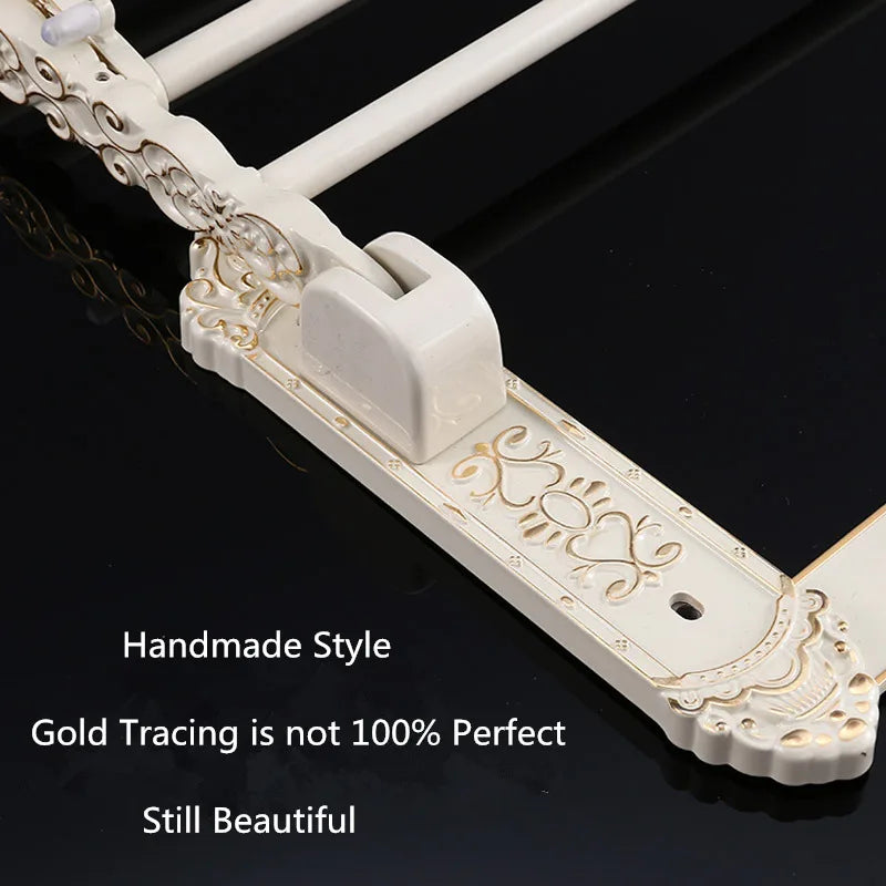 Afralia™ White Gold Bathroom Accessories Set: Shelf, Towel Rack, Paper Holder, Hooks, Toilet Brush Holder