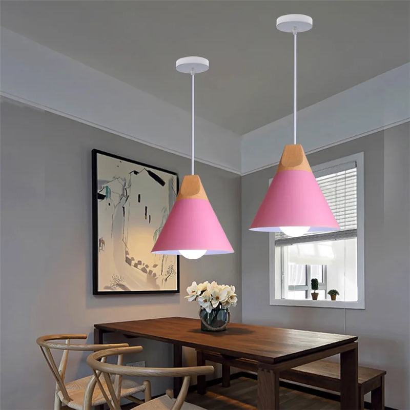 Afralia™ Cone Wood Pendant Lights Multicolor Aluminum Lampshade for Dining Room Home Lighting