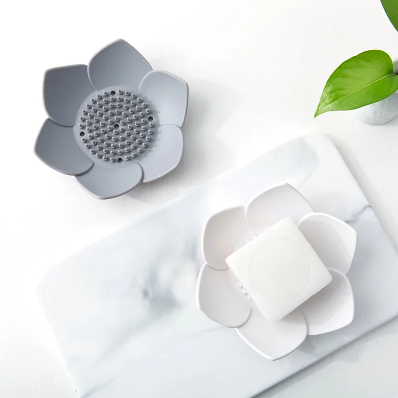 Afralia™ Silicone Petal Soap Dish with Drain Holes and Storage - Bath Supplies