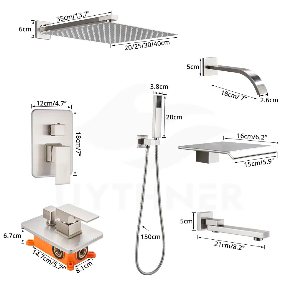 Afralia™ Brushed Nickel Shower System with Rain Shower Head for Wall Mounted Bathroom