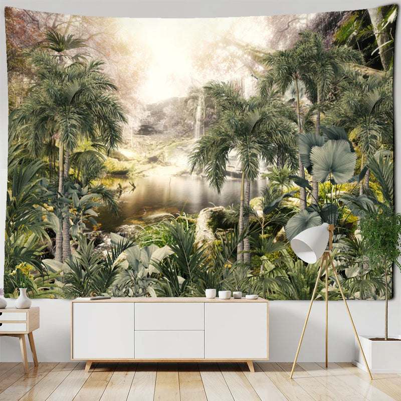 Afralia™ King Palm Landscape Plant Tapestry - Tropical Wall Hanging Home Decor