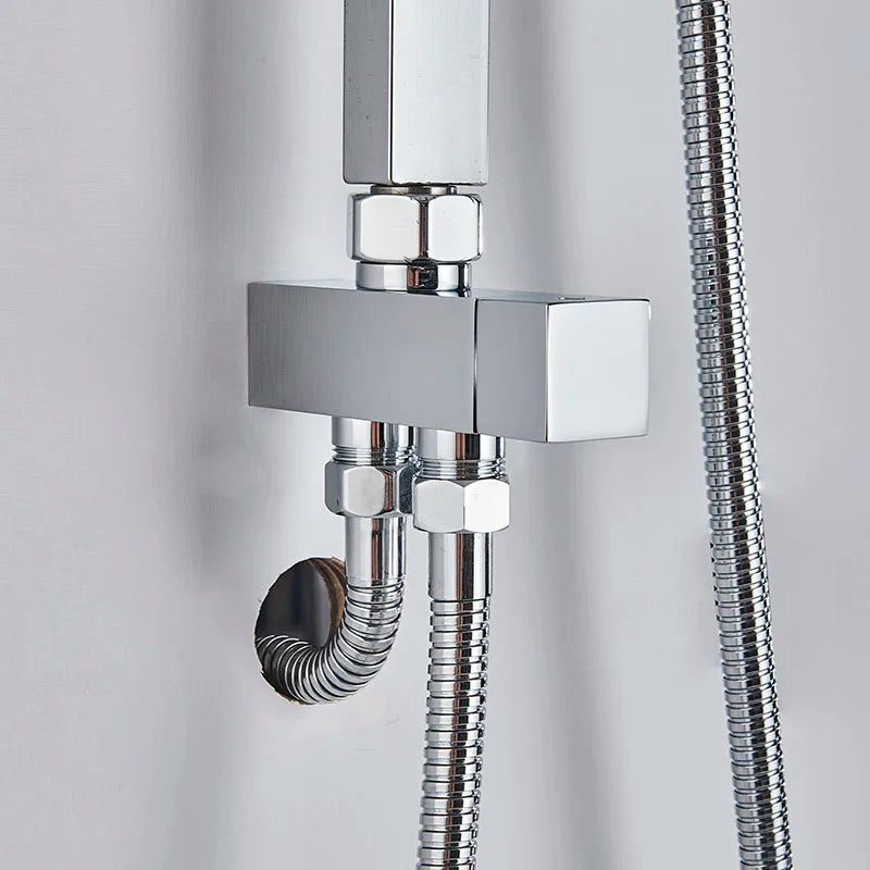 Afralia™ Chrome Bathroom Rainfall Shower Faucet Wall Mounted Mixer Tap Kit