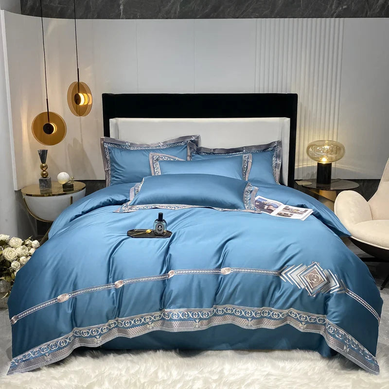Afralia™ Luxury Embroidery Bedding Set, Queen King Size Duvet Cover Set, Bed Sheet, Pillowcases