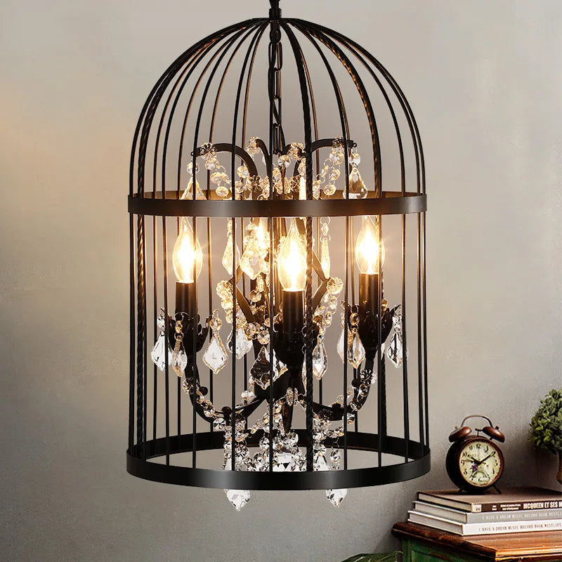 Afralia™ Crystal Bird Cage Chandelier: Elegant Ceiling Light for Home, Restaurant, and Bar