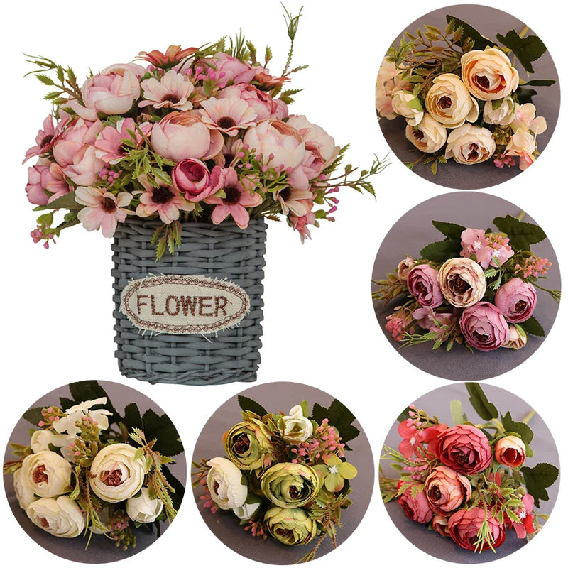 Afralia™ Silk Tea Roses Bouquet for Christmas Home Wedding Decoration