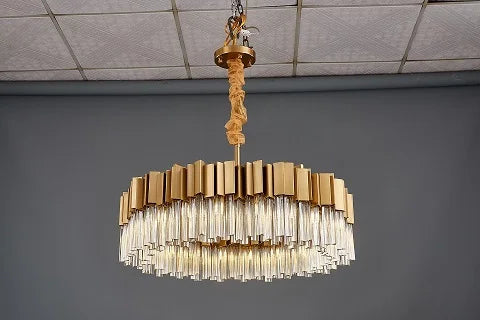 Afralia™ Golden Stainless Steel Crystal Chandelier for Elegant Foyer Lighting