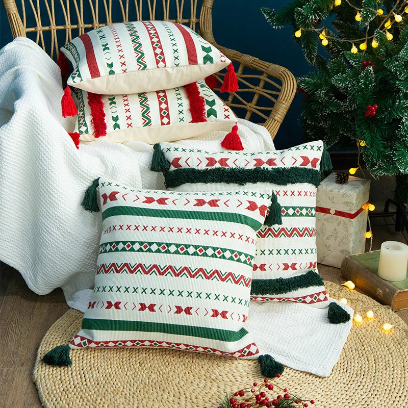 Afralia™ Christmas Decoration Cushion Cover 45x45cm with Handmade Tassels
