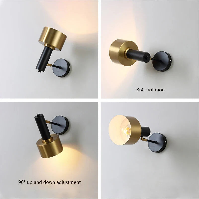 Afralia™ Modern Black Gold Adjustable Wall Lamp Sconce for Indoor Reading E27