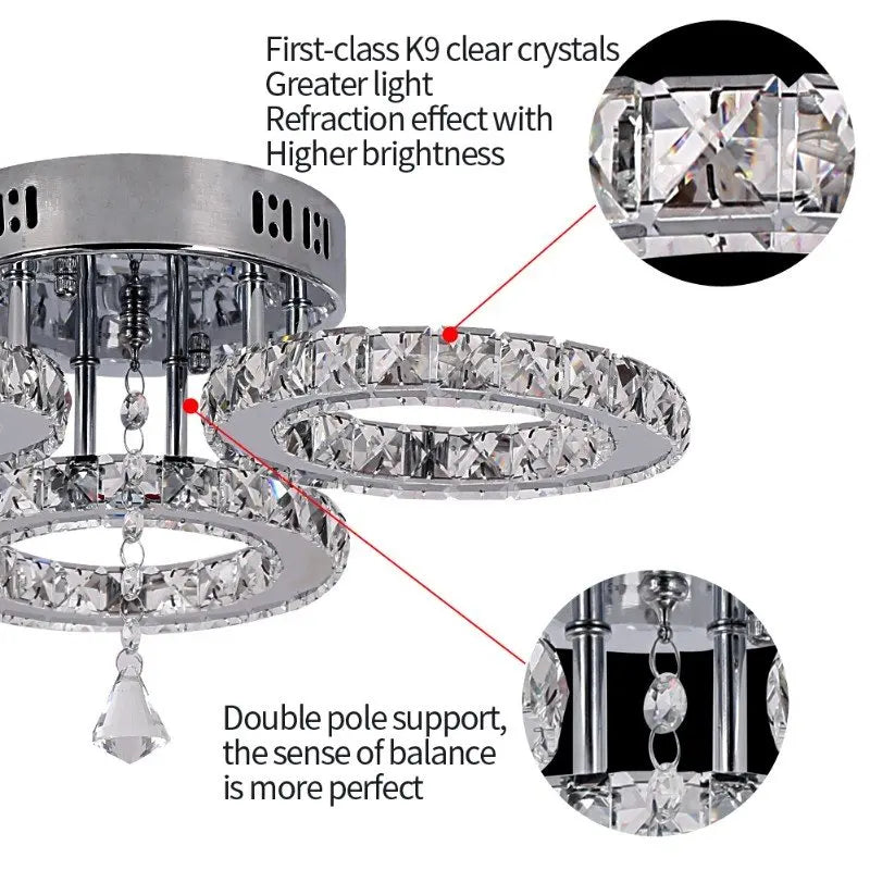 Afralia™ Crystal LED Ceiling Light Rings - Stainless Steel Plafonnier Lamp