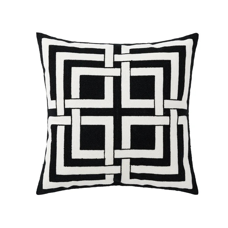 Afralia™ Geometric Embroidery Cushion Cover 45x45cm Black Grey Soft Cozy for Home Decor