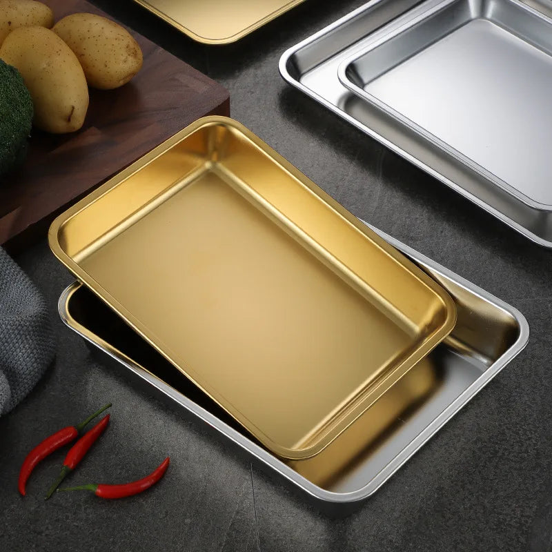 Afralia™ Stainless Steel Rectangle Food Tray for Barbecue, Fruits, Steamed Sausage, and Baking