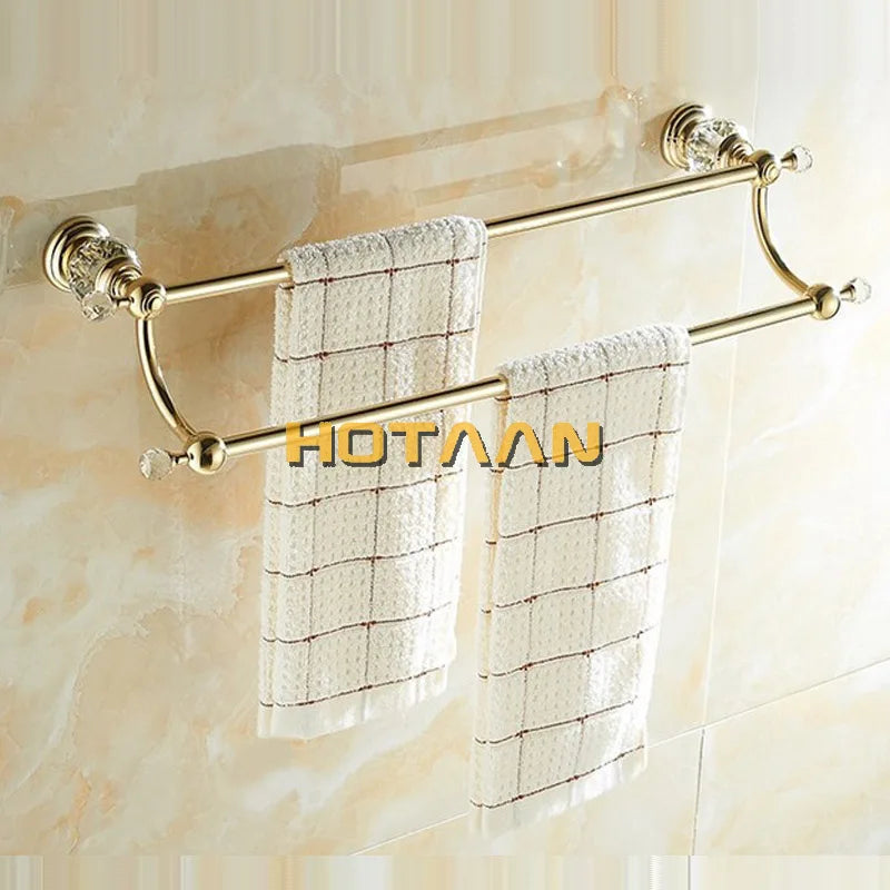 Afralia™ Crystal Gold Double Towel Bar for Bathroom, 60cm Length