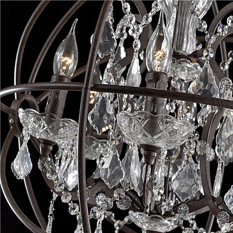 Afralia™ Rustic Black Orb Chandelier with Crystal Accents