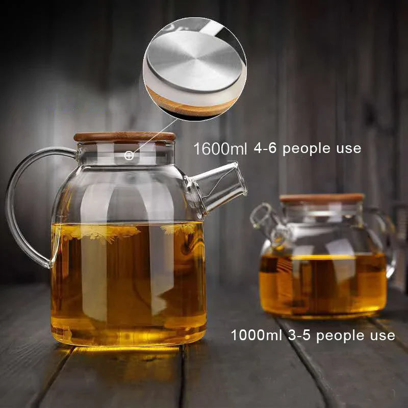 Afralia™ Glass Teapot Cold Water Jug Large Capacity-Transparent Tea Pot Juice Container