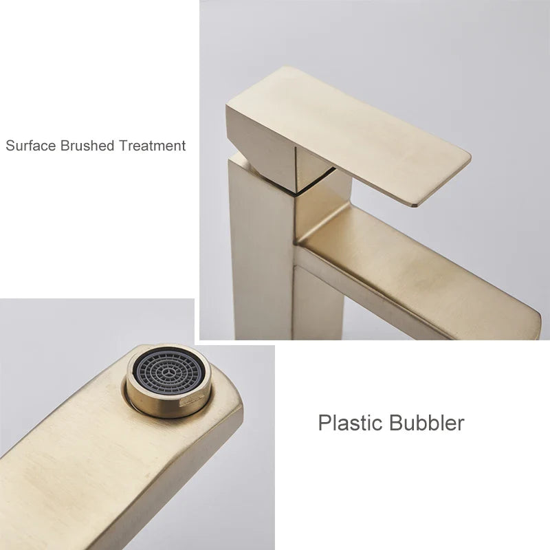 Afralia™ Brushed Gold Bathroom Basin Faucet Single Lever Vessel Sink Mixer Tap