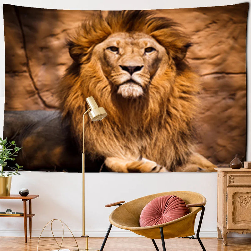 Afralia™ Majestic Lion Pattern Tapestry Art Wall Hanging Yoga Rug Bedroom Decor