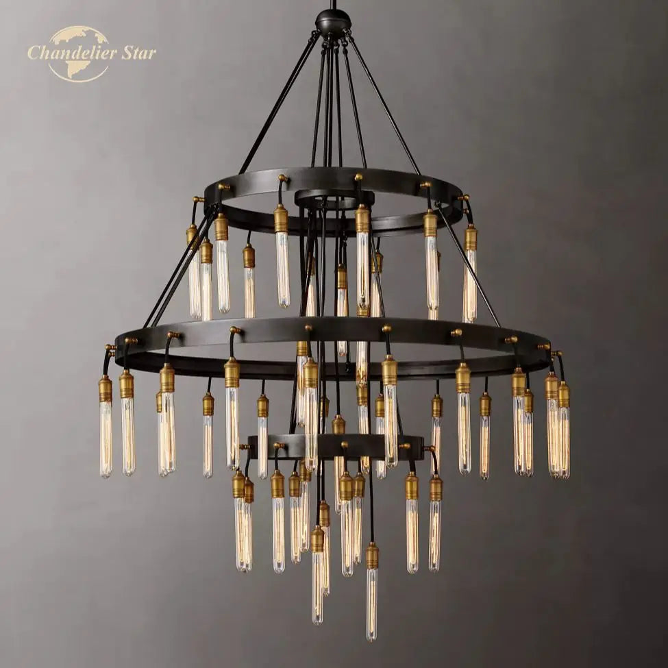 Afralia™ Axis Black Brass LED Round Chandelier for Living & Dining Room