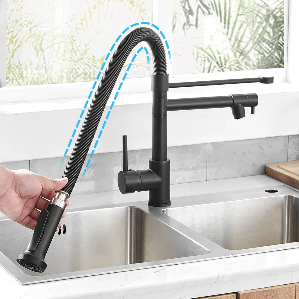 Afralia™ Black Spring Kitchen Faucet with Sprayer and Brushed Nickel Finish
