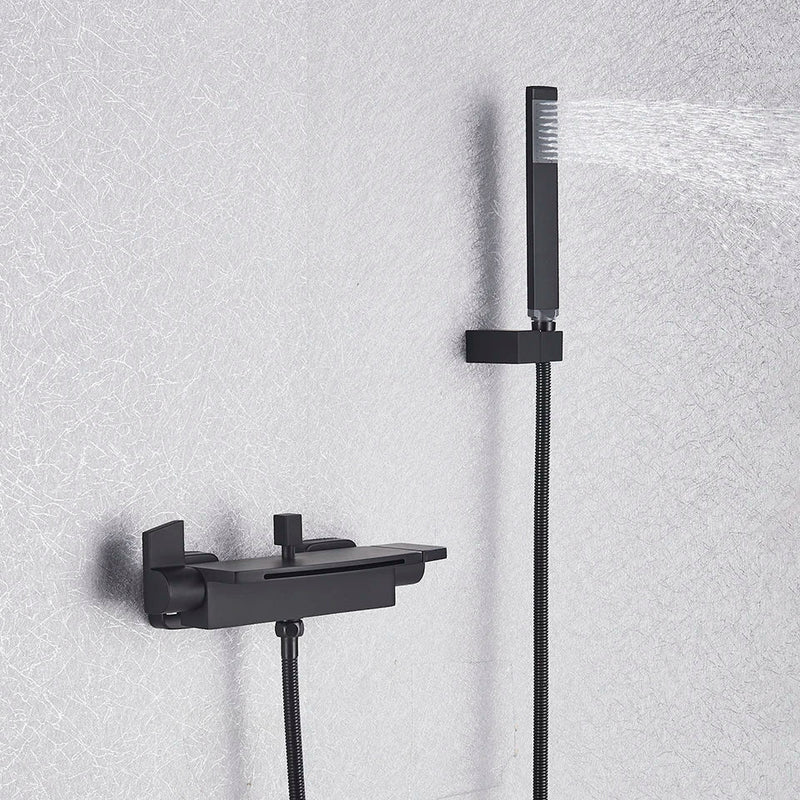 Afralia™ Wall Mount Waterfall Tub Faucet with Hand Shower - Brushed Nickel