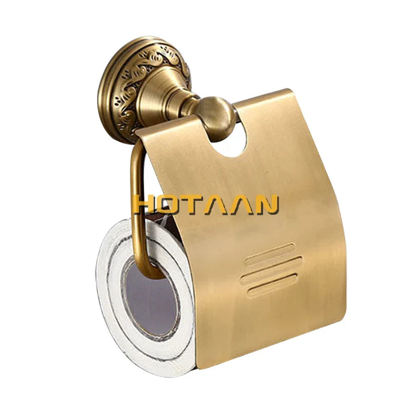 Afralia™ Brass Bathroom Accessories Set: Robe Hook, Paper Holder, Towel Bar, Soap Basket