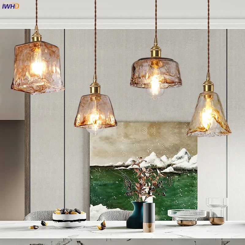 Afralia™ Glass Copper Pendant Lights for Dinning Living Room Decor