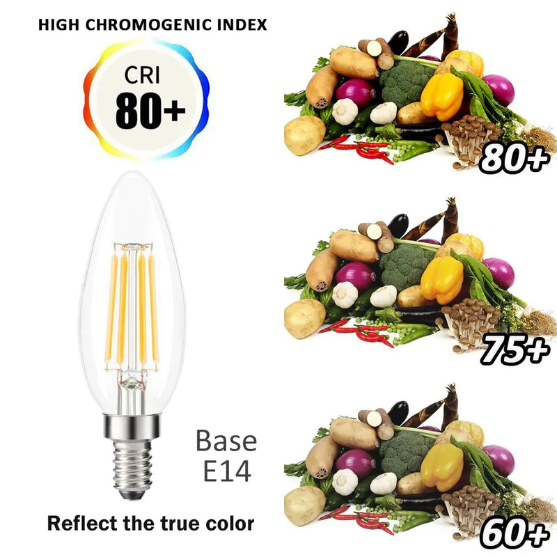 Afralia™ Dimmable Vintage LED Candle Bulb 4W Warm White 2700K Chandelier Night 12PCS