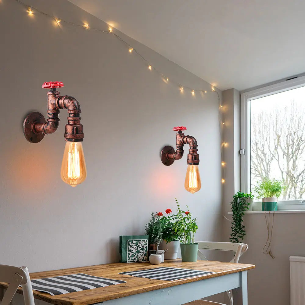 Afralia™ Iron Water Pipe Wall Lamp E27 Loft Bar Lighting Fixtures