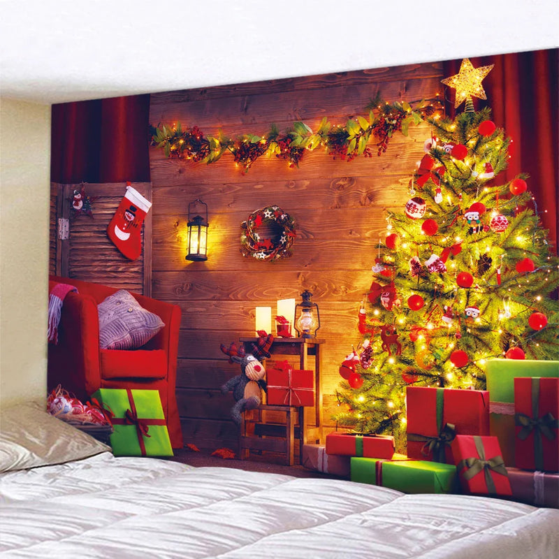 Afralia™ Christmas Tree Tapestry: Hippie Psychedelic Scene for Bohemian Wall Decor