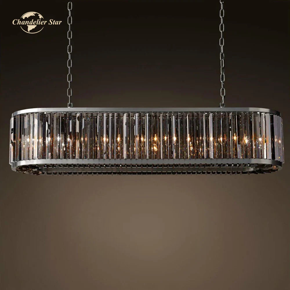 Afralia™ Modern LED Oval Crystal Chandelier Black Pendant Light for Kitchen Island Dining Room