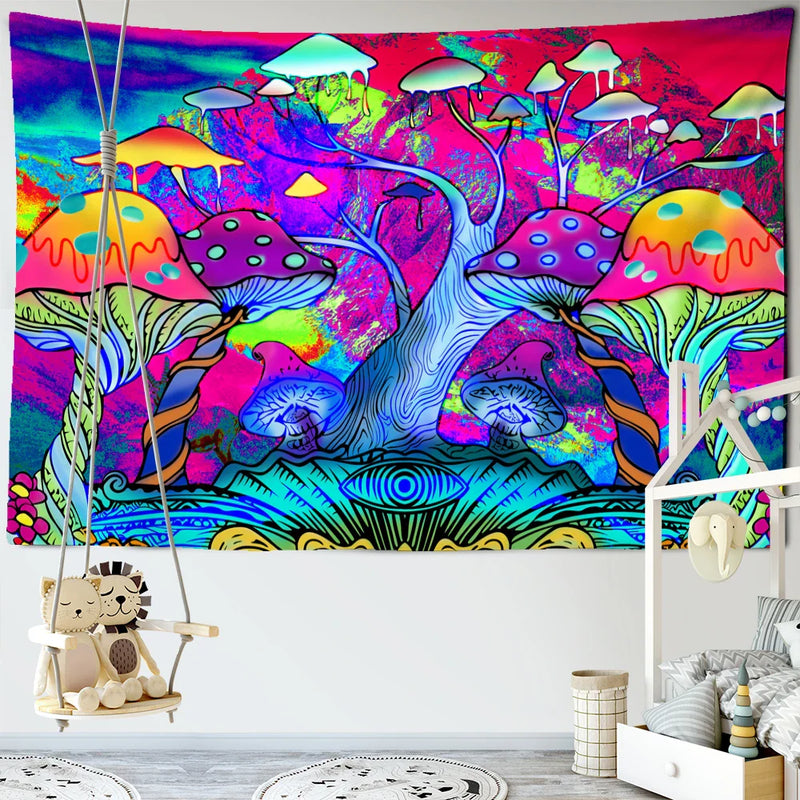 Magic Mushroom Mandala Tapestry Wall Hanging by Afralia™ - Boho Psychedelic Home Decor