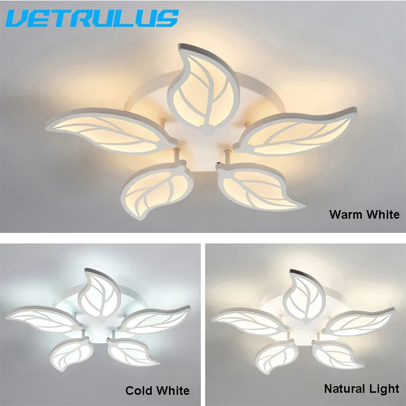 Afralia™ Modern Leaf Design Ceiling Chandelier & Wall Lamps Set