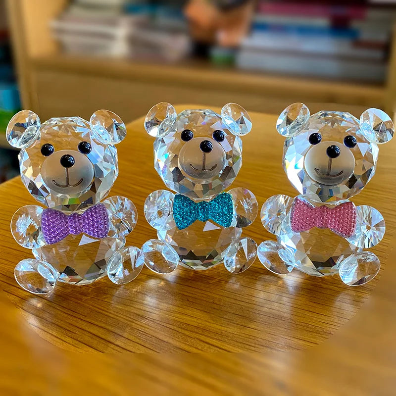 Afralia™ Clear Crystal Teddy Bear Figurines - Glass Animal Paperweight & Home Decor