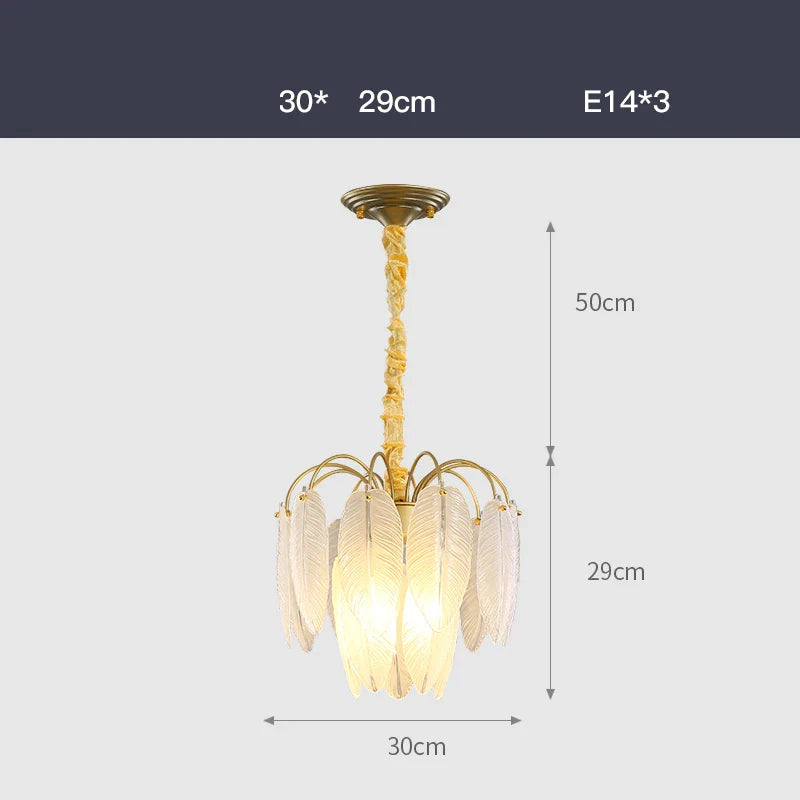 Afralia™ Art Deco White Glass Feather Chandelier with LED Lighting for Foyer & Bedroom