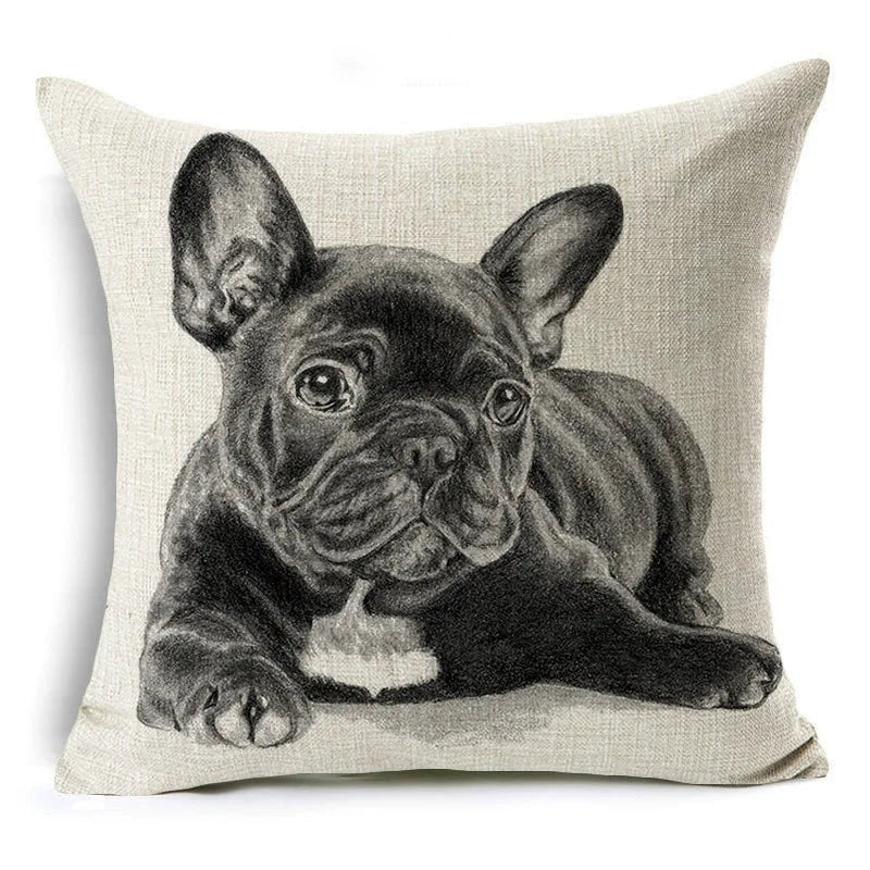 Afralia™ Mini French Bulldog Linen Pillowcase for Home Decor