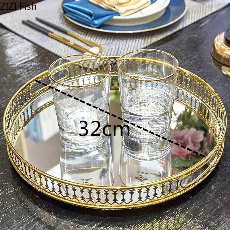 Afralia™ Elegant Gold Mirror Glass Storage Tray for Jewelry and Small Items