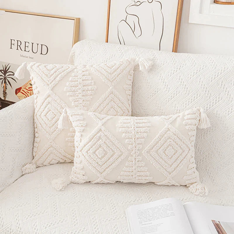 Afralia™ Ivory Cotton Loop Tufted Cushion Cover for Home Decoration