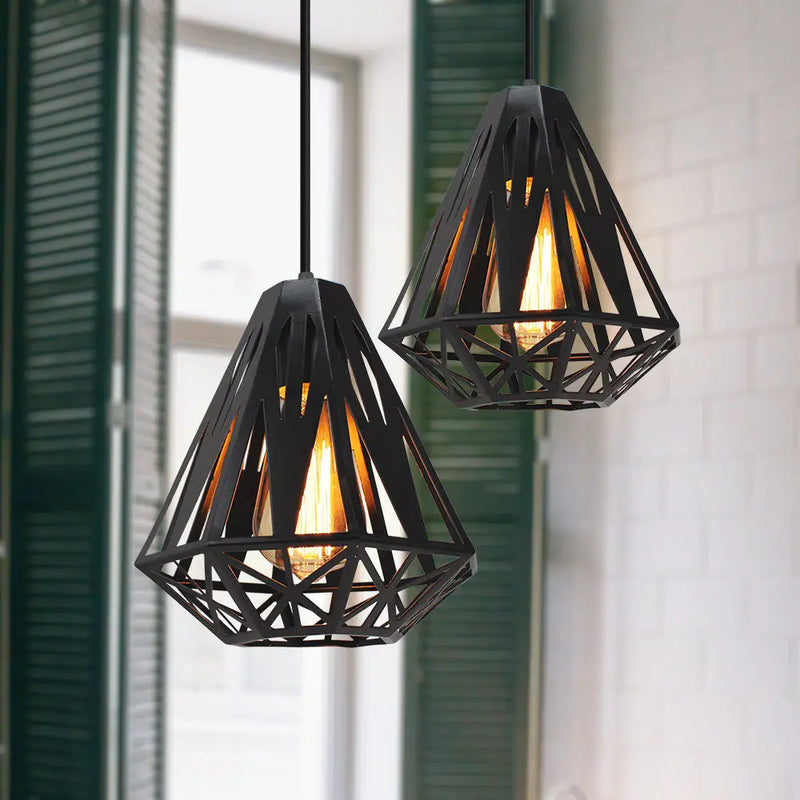 Afralia™ Vintage Industrial Chandelier Lamp, Black Iron Pendant Light for Kitchen Bedroom