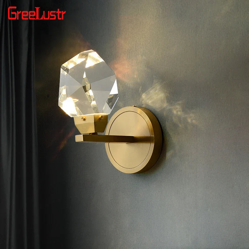 Afralia™ Crystal LED Wall Sconce Copper Light Fixture for Modern Luxury Home Decor