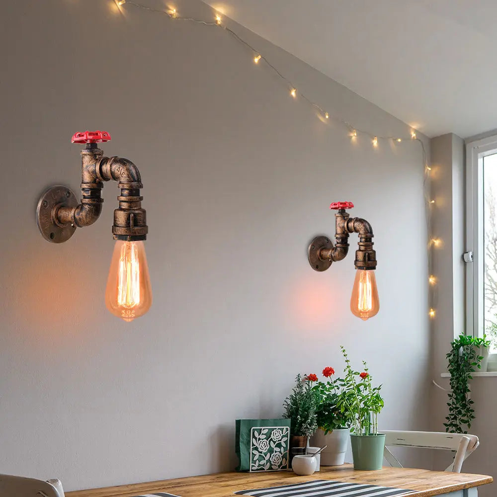 Afralia™ Rustic Iron Water Pipe Wall Sconce Industrial Vintage Bedside Lamp