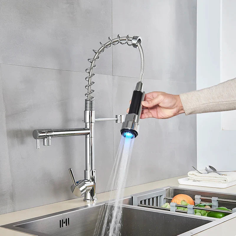 Afralia™ LED Brushed Kitchen Faucet with Pull-Down Spring, Single Handle Swivel Spout