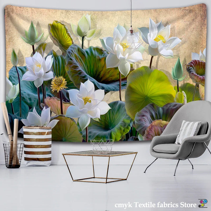 Afralia™ Lotus Leaf Tapestry: Indian Scenery Wall Hanging for Bedroom Decor