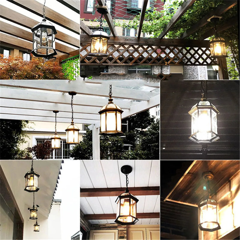 Afralia™ Black Rustic Outdoor Hanging Lantern Light with Clear Glass Flush Mount Fixture