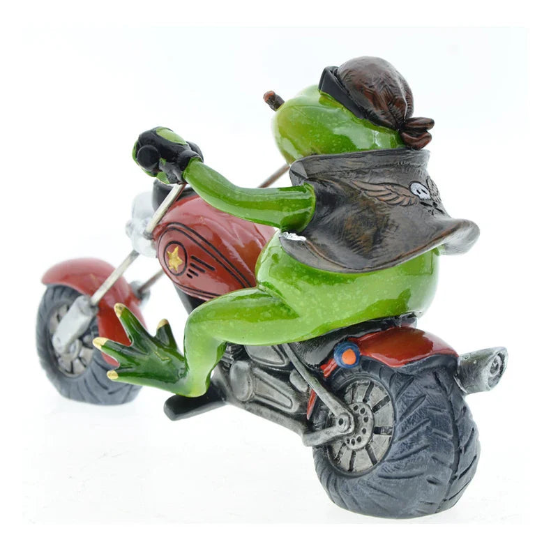 Afralia™ Cool Frog Resin Cowboy on Motorcycle Figurine | Modern Sculpture Desk Ornament